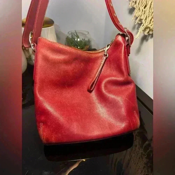 COACH Slim Legacy Red  Leather Handbag With Double Handles - Picture 7 of 8